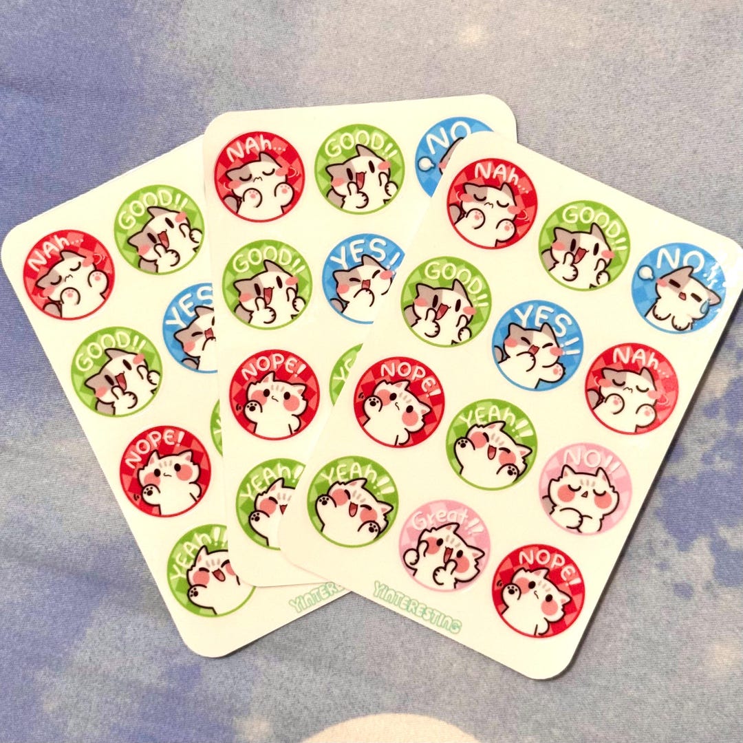 Yes Click Sticker YES OR NO Cat Sticker Sheet: Laminated Stickers - Etsy