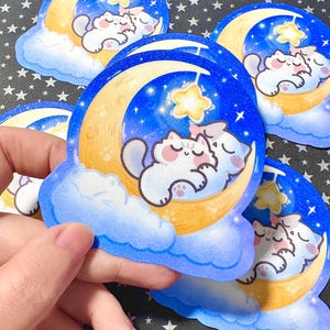 Pegatina de gato lindo con maullidos de buenas noches, pegatina troquelada de vinilo kawaii, resistente a la intemperie, perfecta para computadoras portátiles y regalo para amantes de los gatos, pacífica