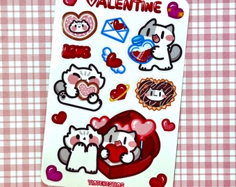 Hoja de pegatinas de gato de San Valentín: pegatinas brillantes resistentes a la intemperie para portátil