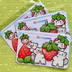 Strawberry Meow Cute Cat Sticker, Kawaii Glossy Vinyl Die Cut Sticker ...