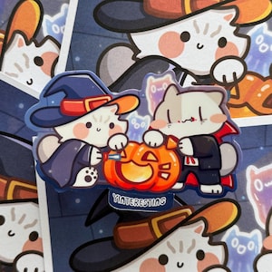 Adesivi e cartoline di Halloween con zucca di Jack o lantern e gatti, adesivi fustellati lucidi, resistenti alle intemperie, perfetti per bottiglie, computer portatili e Gi