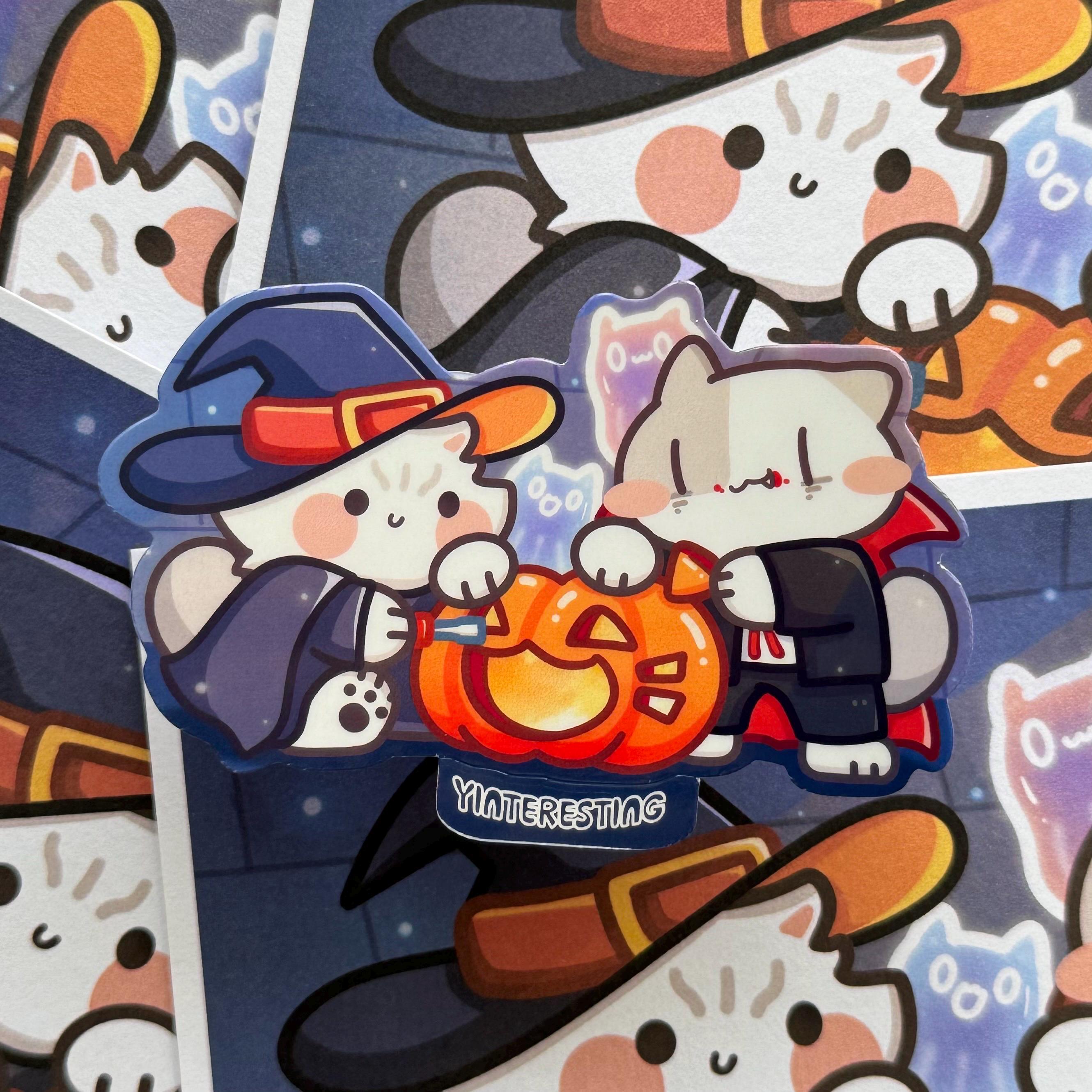 Halloween Jack O Lantern Pumpkin Cats Stickers, Glossy Die Cut Sticker ...