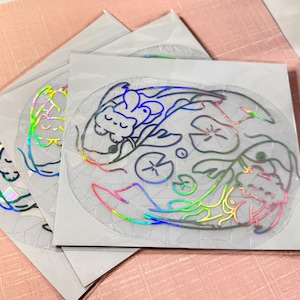 Koi fish and cat Suncatcher, window art for cat lover, rainbow maker decal sun catcher, self adhesive window cling, Window Sticker