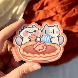 Adesivo de gato de torta de abóbora, adesivo de comida recortado em vinil brilhante Kawaii, à prova de intempéries, perfeito para garrafas, laptops e presentes para amantes de gatos