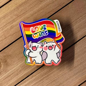 LGBTQ+ Pride Cat Sticker, Kawaii Glossy Vinyl Die Cut Sticker, Weatherproof, Perfect for Bottles, Laptops, and Gift for cat lover