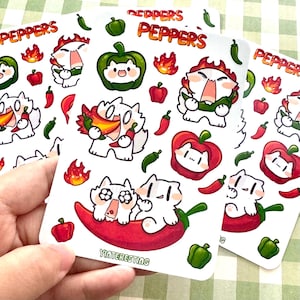 Adesivo de gato fofo de pimentas, adesivo brilhante, à prova de intempéries, perfeito para laptops, presente para amantes de gatos, adesivo de diário