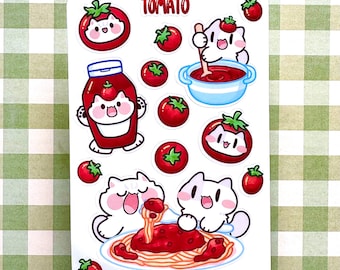 Tomato Cat Glossy Sticker Sheet: Weatherproof Laptop Stickers