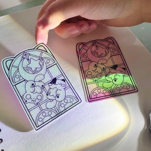 Stained glass Iridescent cute Cat Sticker, Kawaii Glossy Vinyl Die Cut Sticker, Weatherproof , Perfect for Laptops, and Gift for cat lover