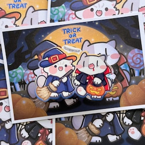 Halloween Süßes oder Saures Katzen Aufkleber, glänzend Die Cut Aufkleber