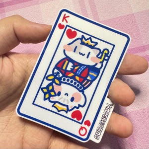Autocollants roi reine chats de carte à jouer, autocollant kawaii en vinyle brillant découpé, résistant aux intempéries, cadeaux pour les amoureux des chats