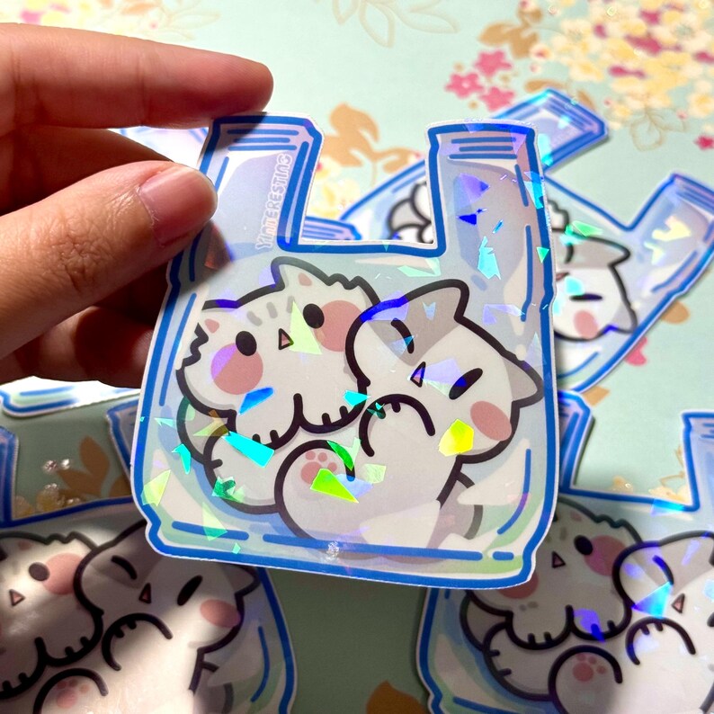 Cats in Bag Sticker: Kawaii Vinyl Die Cut Sticker - Etsy