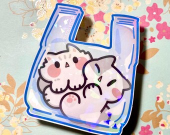 Pegatina de gatos en bolsa: vinilo troquelado kawaii