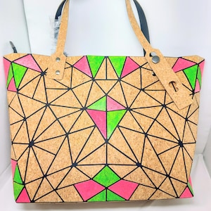 Bolsa de corcho ecológica, vegana, pintada a mano, moda sostenible