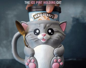 Cuddles the Cat Ice Cream Pint Holder – Cute Cat Dessert Cup Cozy