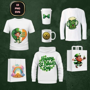 Designs para o Dia de São Patrício: Pacote de PNG SVG de trevo e trevo (download digital)