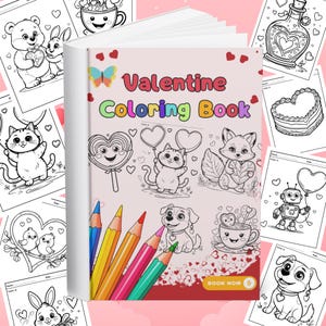 Valentine Coloring Book for Kids, Printable PDF, 20 Fun & Adorable Valentine’s Coloring Pages – Instant Download