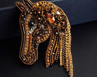 Horse Head Slver Pewter Pn Badge n A Velveteen Gft Bag - Etsy