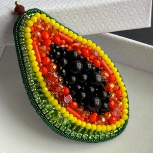 Papaya Pin, Autumn Fruit Pin, Handmade Beaded Jewelry, Warm Color Brooch, Gift For Her, Fall Outfit Accent, Vegan Accessory, Cozy Gift Idea