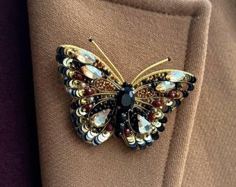 Butterfly Embroidery Pin: Handmade Insect Brooch