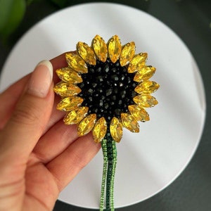 Hand Embroidered Sunflower Pin Brooch, Large Floral Design