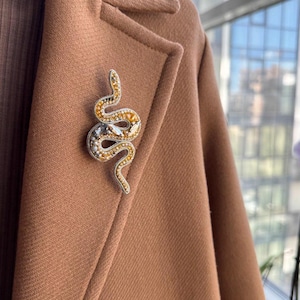 Snake Brooch, Crystal Snake Pin, Beaded Jewelry, Serpent Brooch, Statement Animal Brooch, Handmade Gift For Her