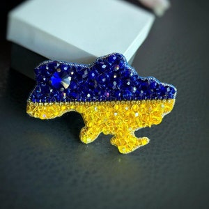 Oekraïense patriottische broche, geborduurde kaart van Oekraïne broche, Oekraïne geschenken, cadeau voor moeder, blauw gele vlag, Oekraïense sieraden, kralen pin