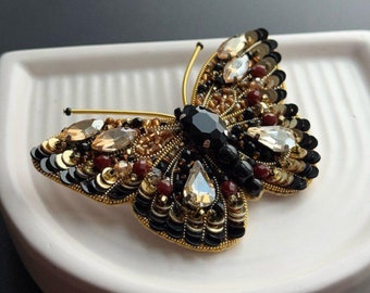 Embroidered Butterfly Brooch, Handmade Insect Pin