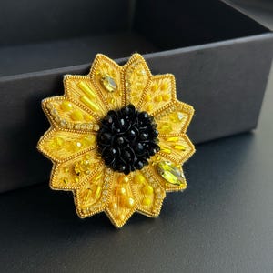 Sunflower Brooch, Gift For Her, Ukrainian Jewelry, Yellow Flower Beaded Brooch, Embroidered Brooch Pin, Gift For Women, Brooches For Women