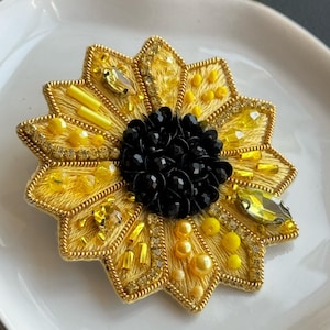 Sunflower Pin, Mother’s Day Gift, Birthday Gift, Floral Jewelry, Ukrainian Brooch, Beaded Brooch, Embroidered Pin, Brooches For Women