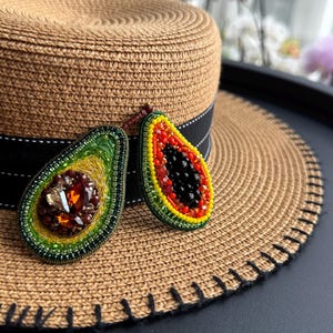 Summer Beach Brooches, Embroidery Fruit Brooch, Nature Lover Gift, Brooches for Women, Lapel Pin, Beaded Vegetables Pin, godmother gift