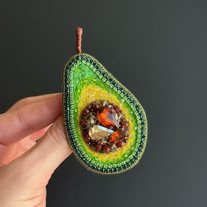 Avocado Brooch, Embroidered Vegetable Brooch, Beaded Avocado Pin, Gift For Her, Embroidery Fruit, Green Brooch, Brooches For Women