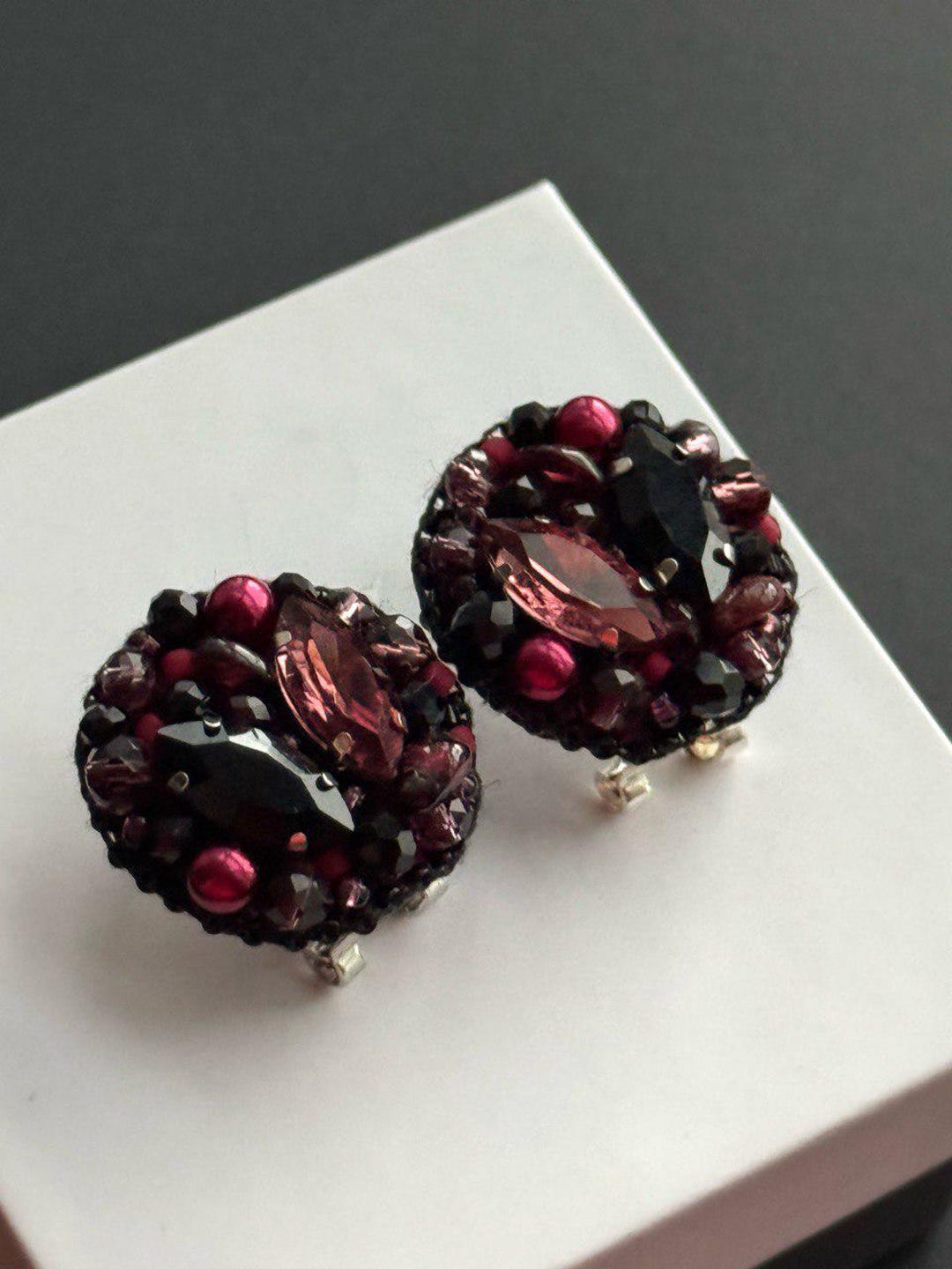 Handmade Beaded Burgundy Stud Earrings Holiday Jewelry Gift Etsy handmade-beaded-burgundy-stud-earrings-holiday-jewelry-gift-etsy