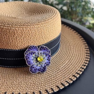 Summer Flowers Brooch, Pansy Beaded Brooch, Purple Flower Pin, Gift For Her, Brooches For Women, Embroidered Brooch, Graduation Gift
