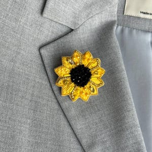 Sunflower Brooch, Gift For Mom, Ukrainian Jewelry, Yellow Flower Beaded Brooch, Embroidered Brooch Pin, Gift For Women, Brooches For Women