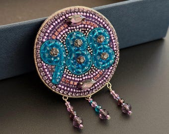 988 Brooch, Suicide Awareness Pin, Purple Turquoise Beaded Brooch, Mental Health Jewelry, Memorial Gift, Handmade Embroidery Pin