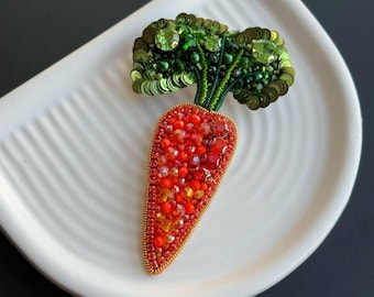 にんじんビーズブローチ、手作り植物ピン、お母さんへのプレゼント