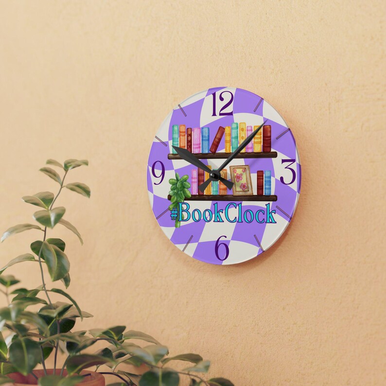 Bookclock Purple Acrylic Wall Clock-whimsical Clock, Bookish Purple ...