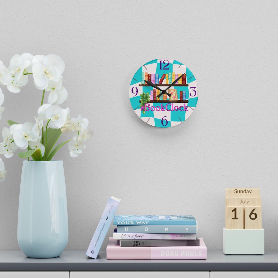 Bookclock Teal Acrylic Wall Clock-whimsical Teal Checkerboard Clock ...