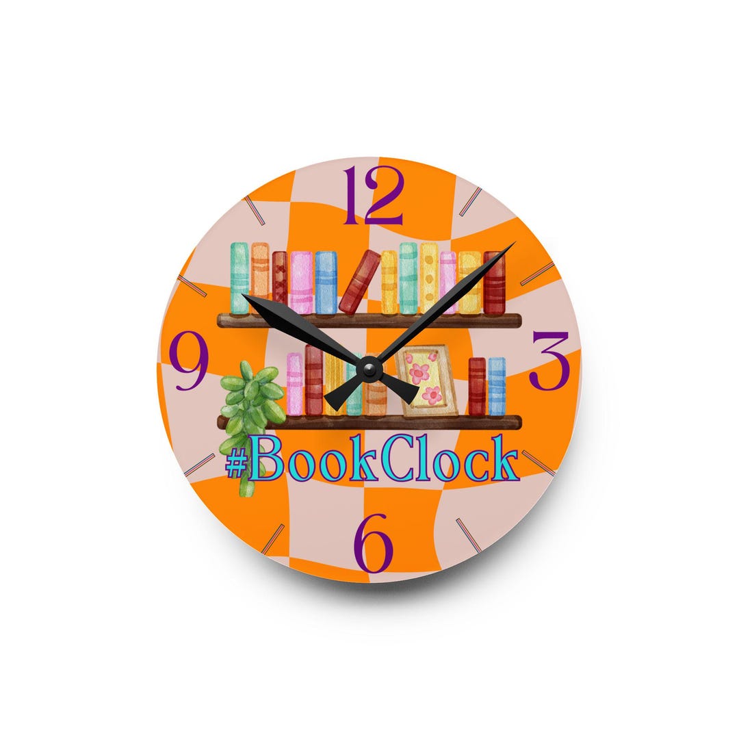 Bookclock Orange Acrylic Wall Clock-whimsical Clock, Bookish Wall Clock ...