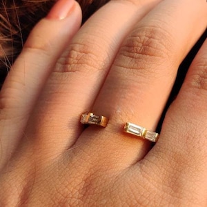 Baguette Moissanit Open Gap Ring: Diamant Akzent Stacking Band