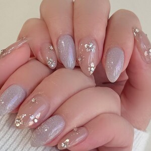 Weding nails,Custom Hand painted Acrylic nails, Blue flower nails, 3D Press On Nail,French Press On Nails,Nail Art,Girl gift,Christmas