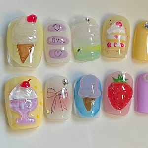 Weding nails,Custom Hand painted Acrylic nails, Cute nails, 3D Press On Nail, ice cream Nails,French Press On Nails,Ombre Nail Art,Girl gift