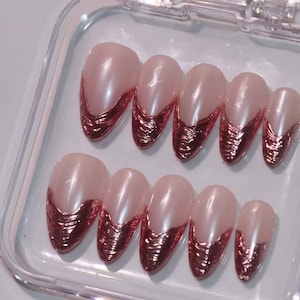 Glamorous Red stylish nailsCustom Hand painted Acrylic nails, Pearl nails, 3D Press On Nail, Blossom Press On Nails,Ombre Nail Art,Girl gift