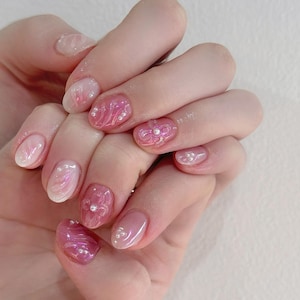 Unghie da sposa, unghie acriliche personalizzate dipinte a mano, unghie con fiori rosa, unghie pressate 3D, unghie pressate alla francese, nail art, regalo per ragazze, regalo di Natale
