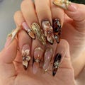 Gold nails,Custom Hand painted Acrylic Nails, 3D Press On Nail, Butterfly Nails,Blossom French Press On Nails,Ombre Nail Art,Girl gift