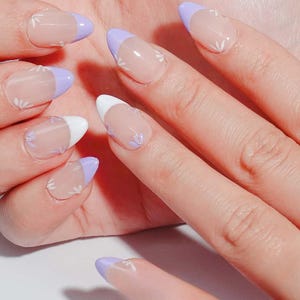 Elegant Purple Hand painted Acrylic Nails, 3D Press On Nail, Butterfly Nails,Blossom French Press On Nails,Ombre Nail Art,Girl gift