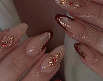 Birthday gift Nails,Handmade French Tip Nails, Cross Fake Nails for Girl Gift,3D nails,press on nails,Almond nails, Flower Almond Nails