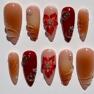 Unghie da sposa, unghie acriliche personalizzate dipinte a mano, unghie floreali, unghie pressate 3D, unghie floreali, unghie pressate a fiori, nail art con effetto ombre, regalo per ragazze