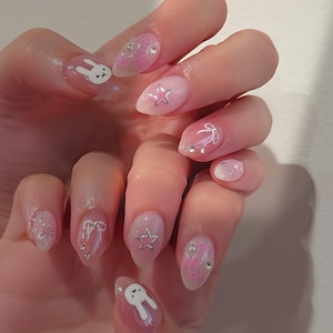 Unghie da sposa, unghie acriliche personalizzate dipinte a mano, unghie carine, unghie pressate 3D, unghie pressate alla francese, nail art, regalo per ragazze, regalo di Natale