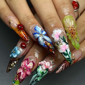 Wedding nails,Custom Hand painted Acrylic Nails, 3D Press On Nail, Flower Nails,Blossom French Press On Nails,Rose Nail Art,Girl gift,gift